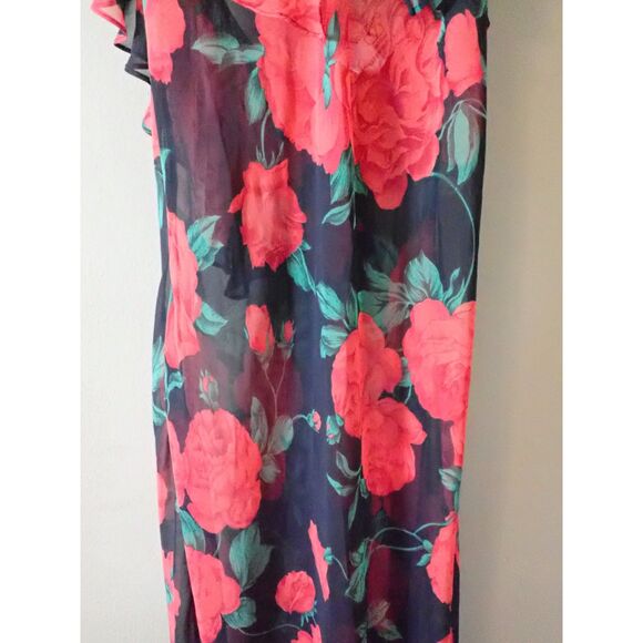 Valentino Intimo Rose Pattern Black Sheer Nightgown Set Small Housecoat Vintage - Picture 6 of 15